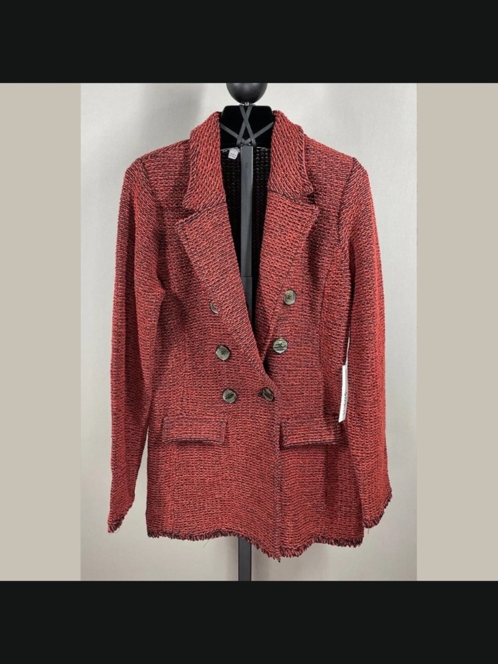 NEW Chicos Blazer Jacket Womens Small black red knit cardigan sweater coatigan